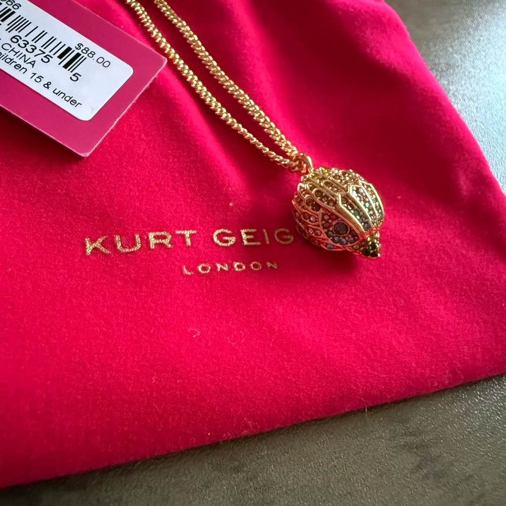 Kurt Geiger Gold and Red Pendant Necklace - Picture 2 of 2